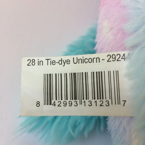 Unicorn Tie Dye Colorful Sparkle Horn Rainbow Large 28" Plush Stuffed Animal - Picture 9 of 11
